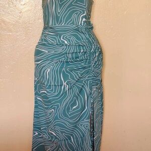 Teal and White Patterned Dress